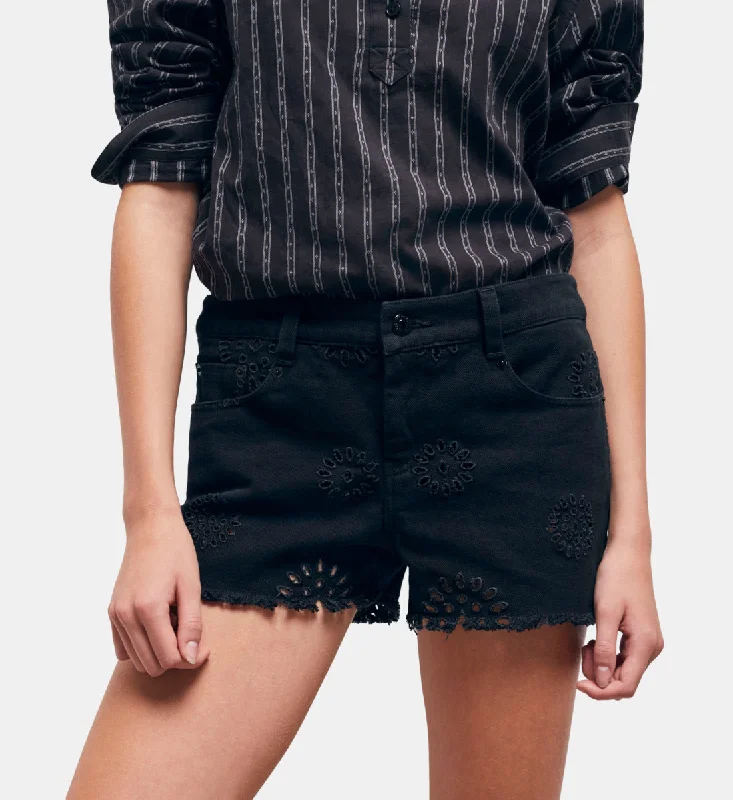 Unmissable Offer Black Denim Shorts With Broderie Anglaise