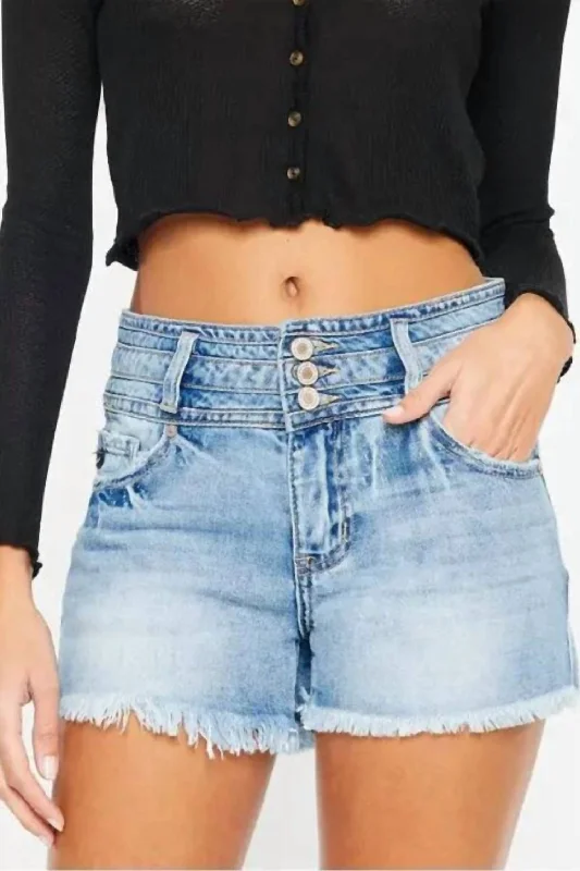 Major Savings High Rise Triple Waist Band Shorts In Medium Stone Wash