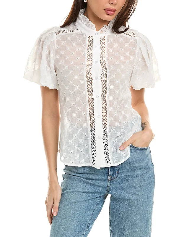 Gracia See-Through Lace Puff Sleeve Shirt