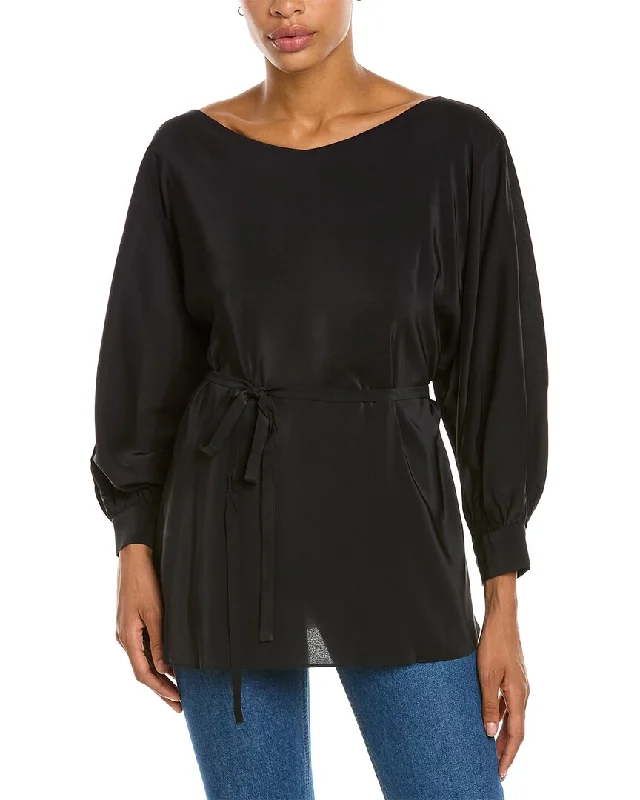 Josie Natori Tie-Waist Silk-Blend Top