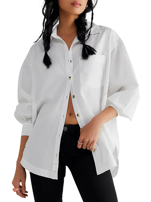 Womens Collared 100% Cotton Button-Down Top