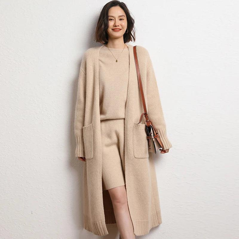 Early Bird Discount Autumn/Winter Women's 100% Cashmere Thickened V-Neck Cardigan Sweater – Loose, Long, and Stylish Solid Coat