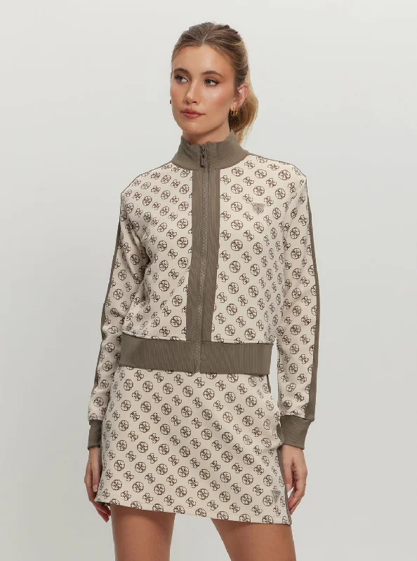Blowout Sale Eco Beige Logo Print Elea Zip Jacket