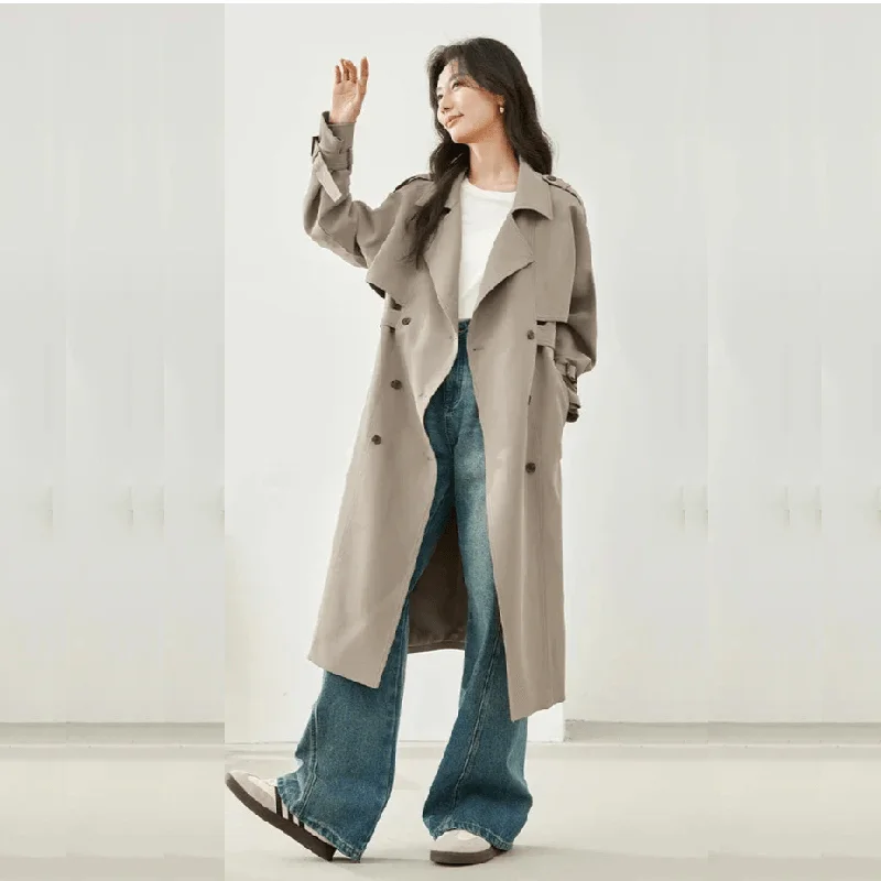 Super Savings Elegant Long Trench Coat for Women – Fall 2024 Double-Breasted Windbreaker
