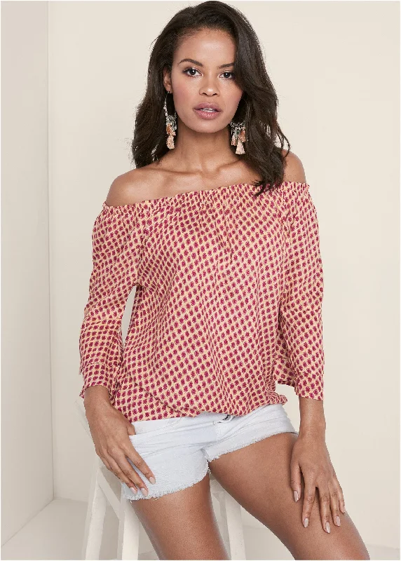 New Deals Off-The-Shoulder Top - Beige Multi