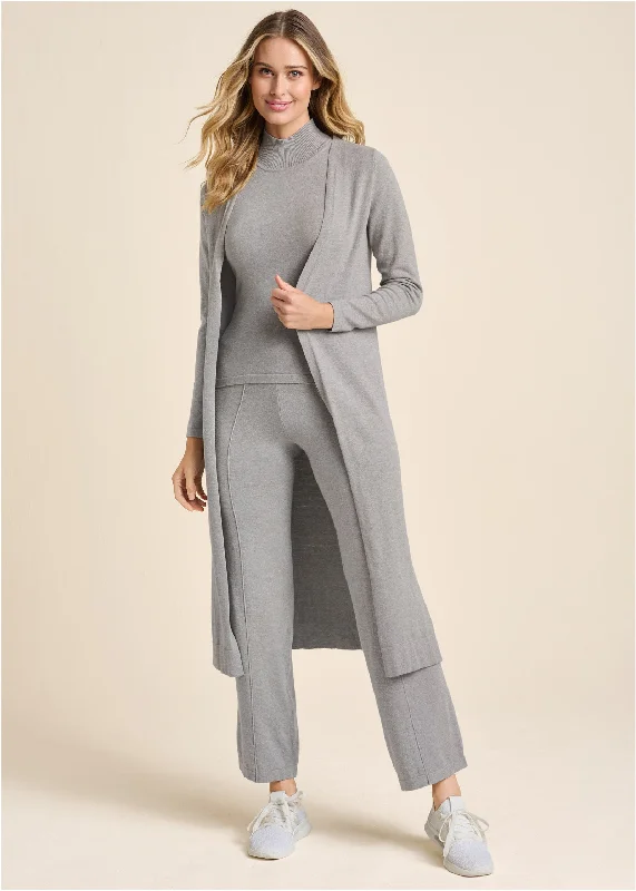 YEAR-End Clearance Knit Fitted Cardigan - Heather Grey