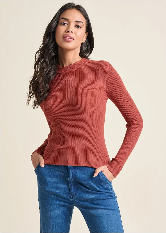 Best Bargains Ribbed Long Sleeve Top - Rust