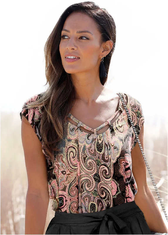 The Best Prices Scoop Cut-Out Top - Pink & Brown Multi