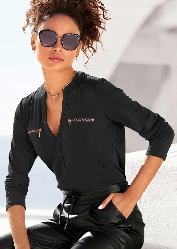 Special Discount Zipper Detail Top - Black