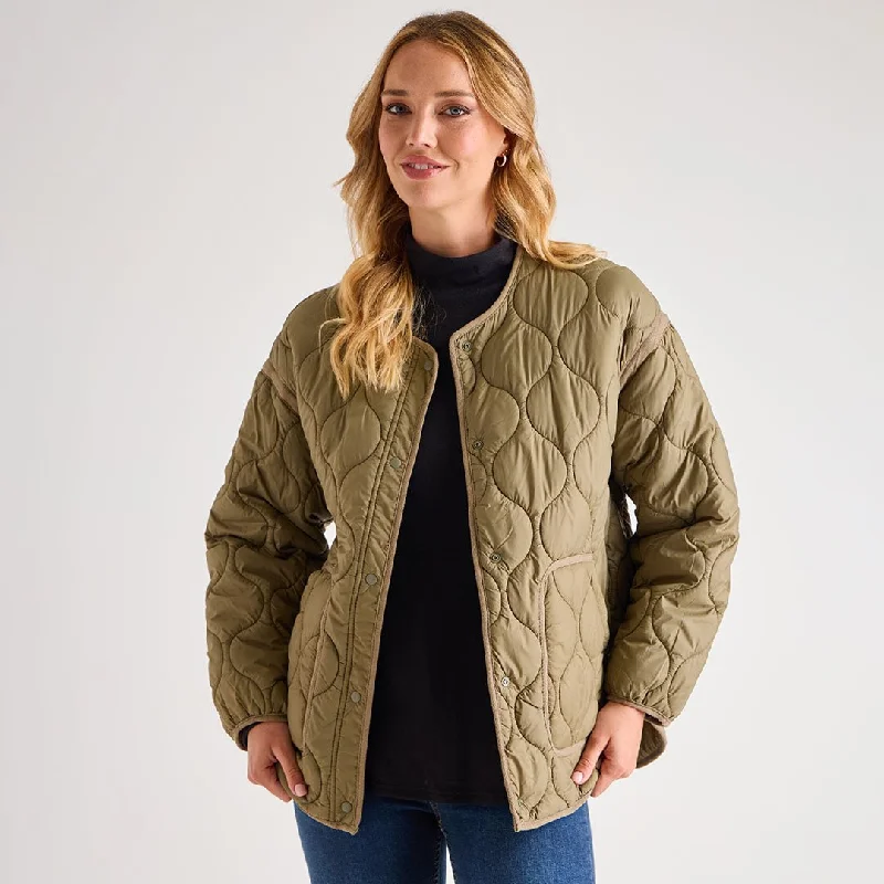 Best Bargains Ladies Oversized Khaki Quilted Jacket