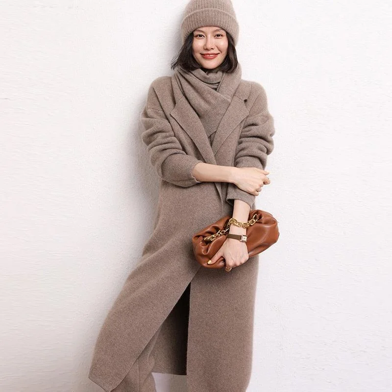 Weekend Flash Sale New 100% Cashmere Pure Color Knitted Cardigan Coat