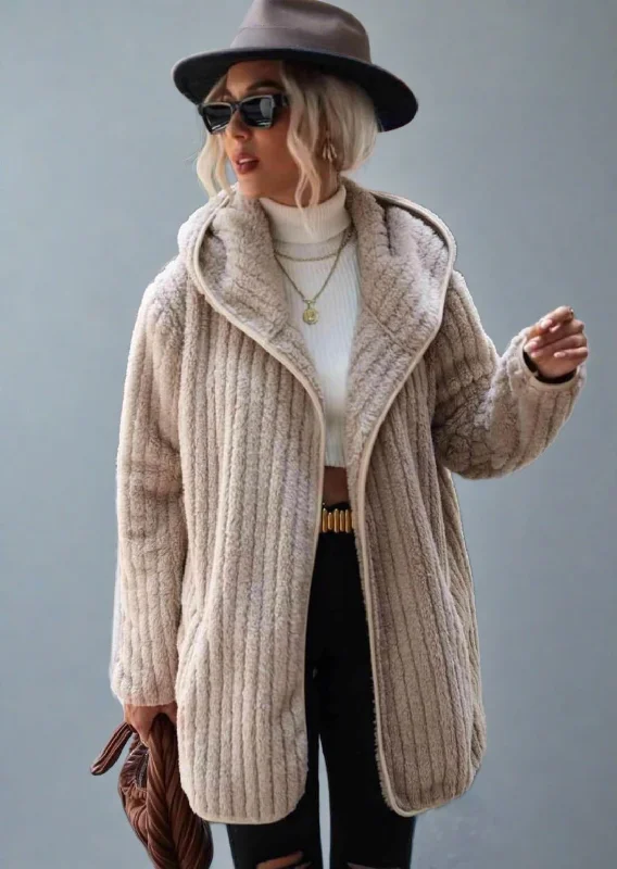 Crazy Savings Open Front Ribbed Hooded Coat