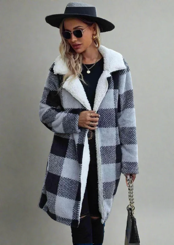 YEAR-End Clearance Plaid Open Front Coat with Pockets