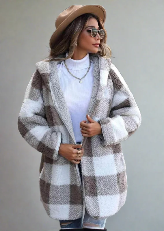 Today’s Deal Plaid Open Front Hooded Coat