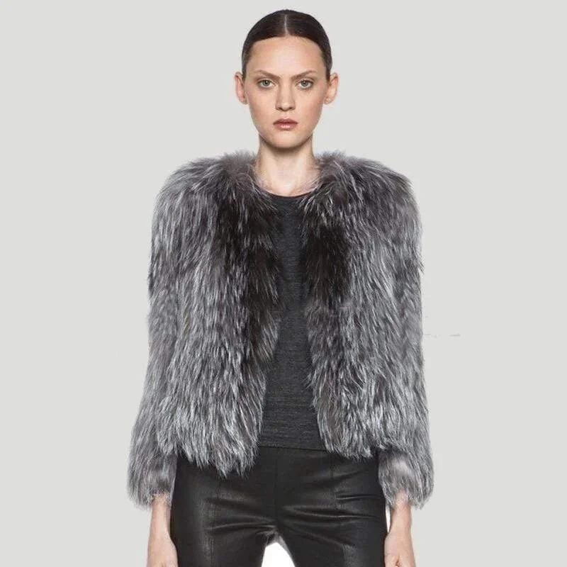 Don't Wait Real Natural Fox Fur Knitted Silver Fox Fur Coat