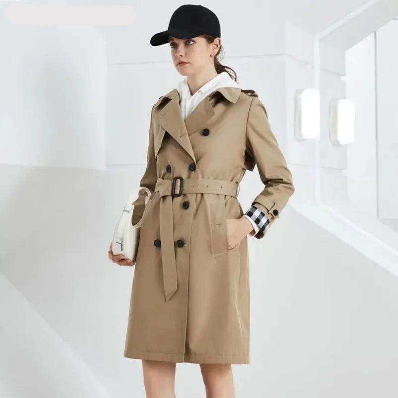 Stock Up and Save 2024 Women's Classic Slim Double-Breasted Belted Trench Coat – High-End, Long Casual Office Windbreaker
