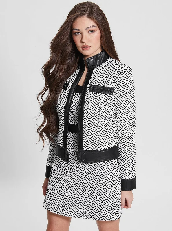 Early Bird Discount White Black Logo Greta Jacket
