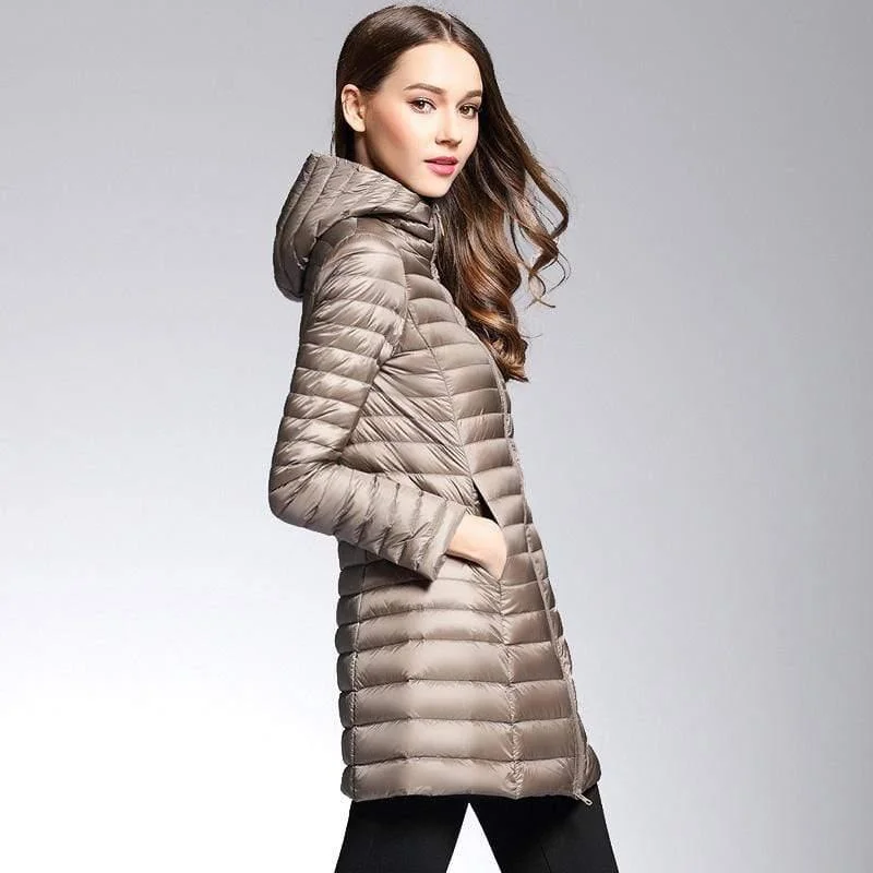 Epic Deals Woman Padded Hooded  White Duck Down Long Jacket