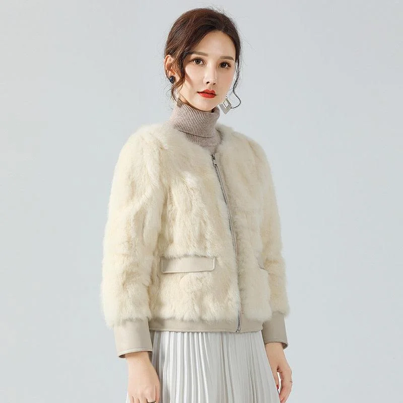 Blowout Sale Women Winter Real Rabbit Fur Coat