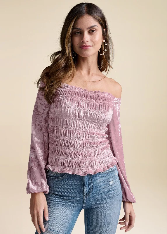 Reduced Prices Off-The-Shoulder Velvet Top - Pink
