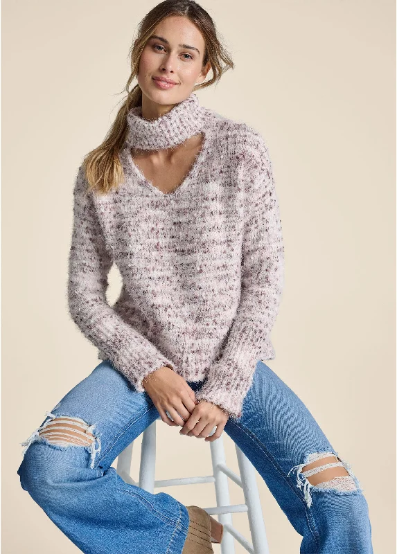 Today's Special Popcorn Stitch Turtleneck Sweater - Pink Multi