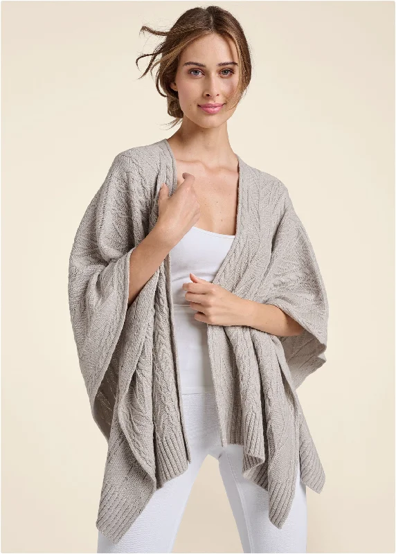 Low Prices Sweater Knit Poncho  - Grey