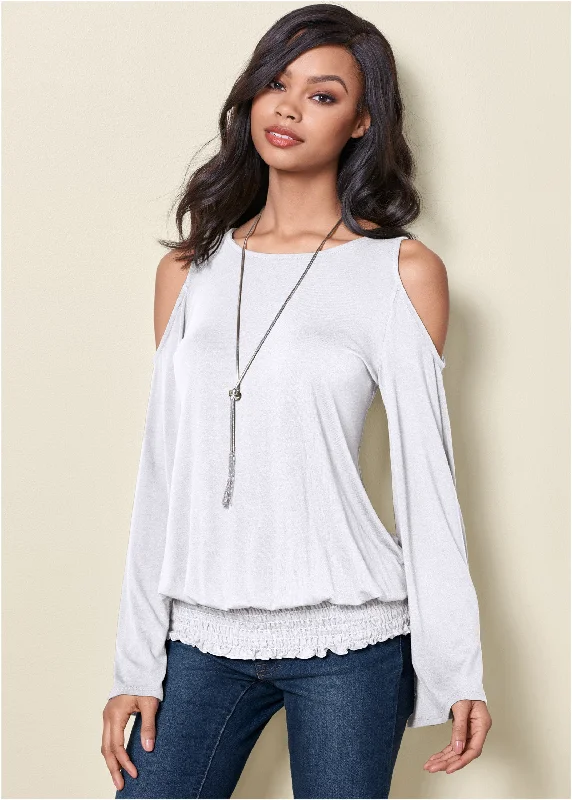Today Only Cold-Shoulder Blouson Top - White