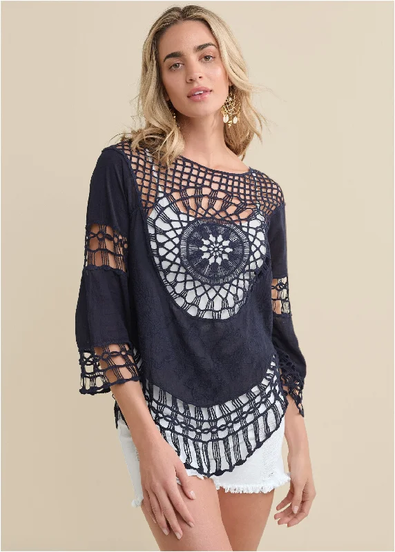 Steals and Deals Crochet Top - Navy