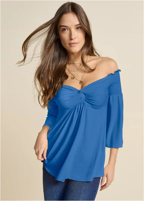 Bargain Prices Off-The-Shoulder Top - Blue