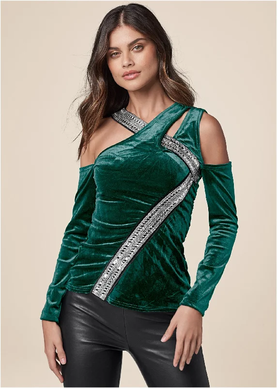 Best Bargains Embellished Velvet Top - Green