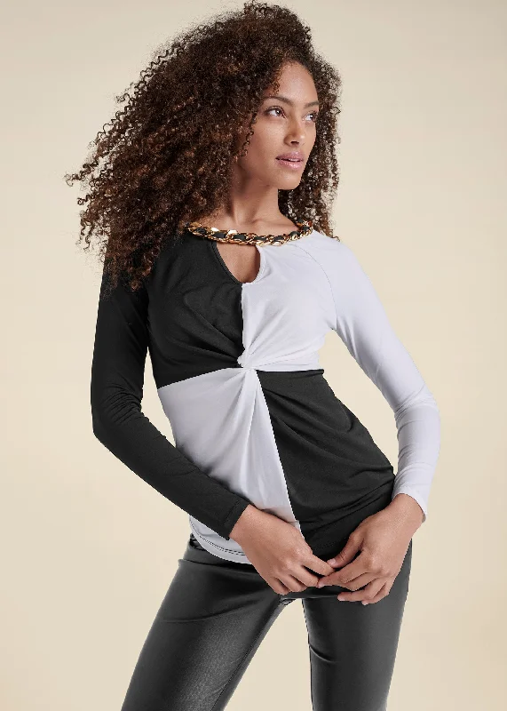 Online Only Color Block Chain Neck Top - Black & White