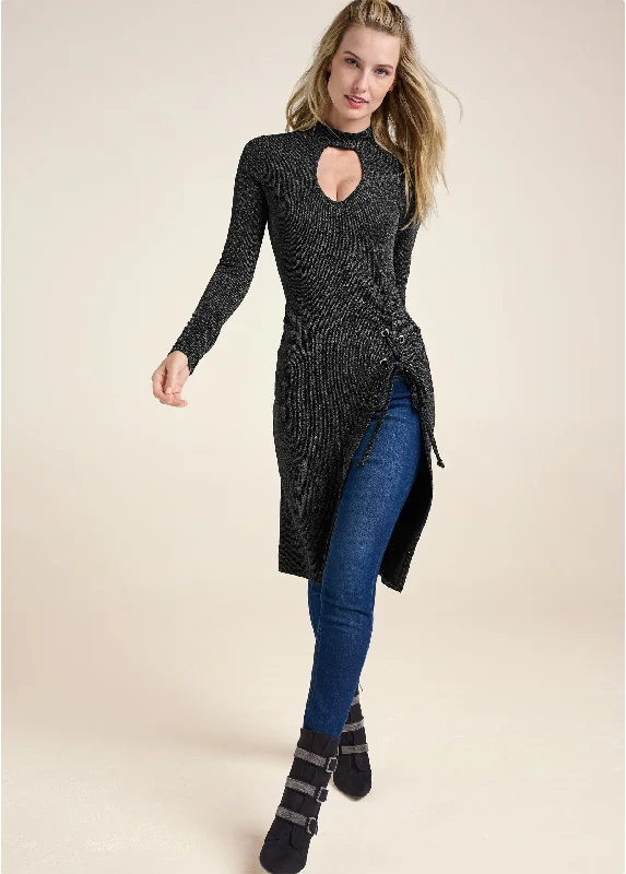 Big Discounts Grommet Lace-Up Shimmer Top - Black Multi