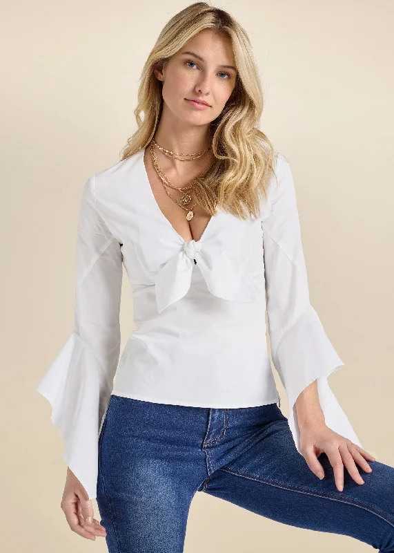 Price Rollback Front-Tie Blouse  - White