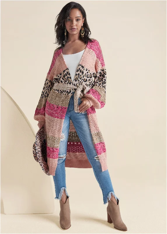 Instant Savings Mixed Print Belted Duster - Pink Multi