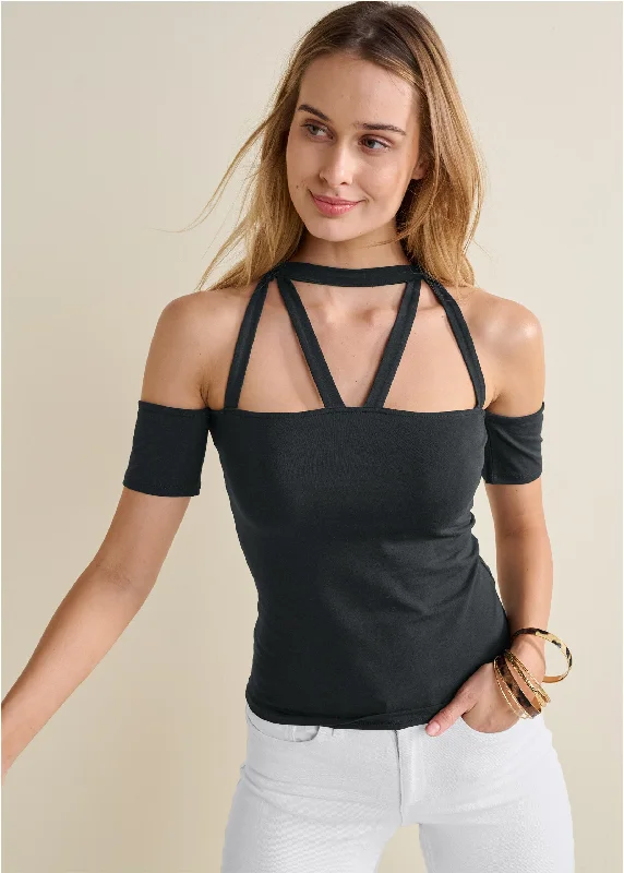 Bargain Prices Strappy Open Shoulder Top - Black
