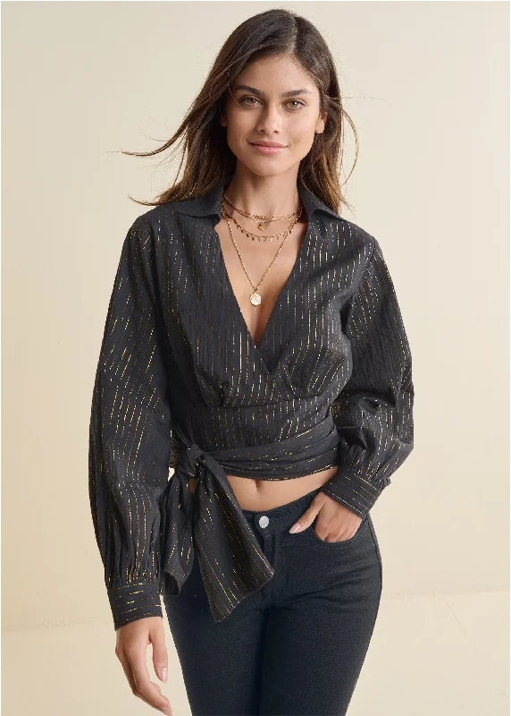 Unbeatable Prices Sash-Tie Wrap Blouse - Black
