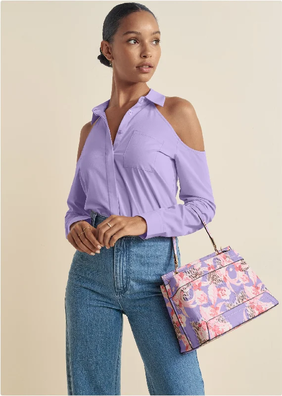 Limited Time Offer Cold-Shoulder Button-Up Top - Purple