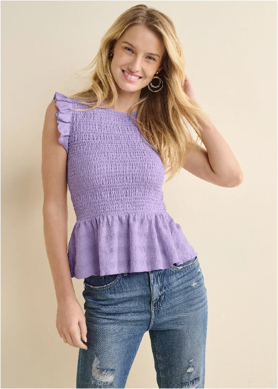 Deal of the Day Smocked Peplum Top - Purple