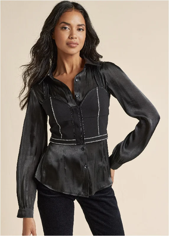 Season Finale Sale Bustier And Blouse Set - Black
