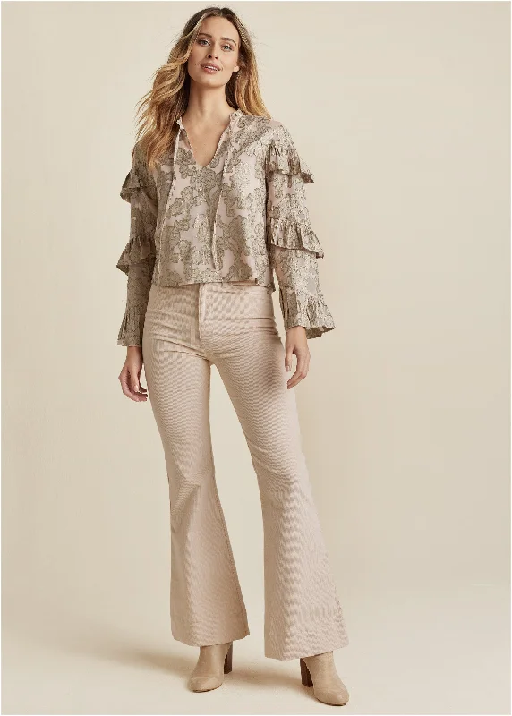 Year-End Sale Shimmer Tiered Sleeve Top - Blush