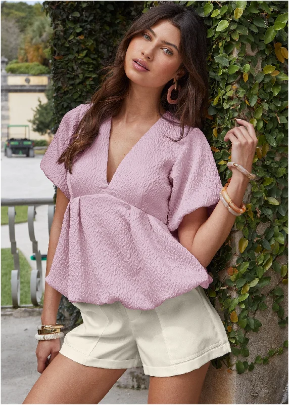 Low Prices Textured V-Neck Top - Lilac