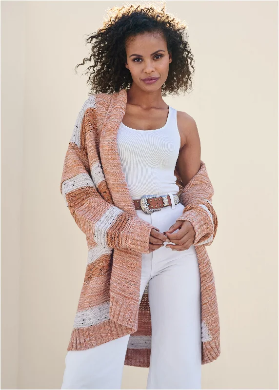 Super Sale Stripe Cardigan - Rust