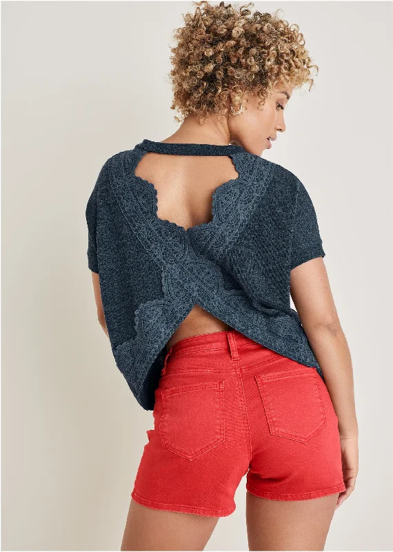 Seasonal Sale Hacci Cross Back Top - Blue Indigo Wash