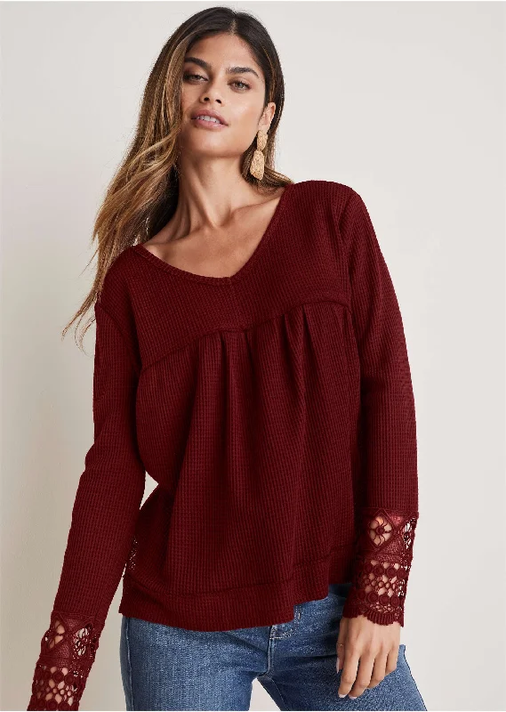 Reduced Prices Waffle Babydoll Top - Wine