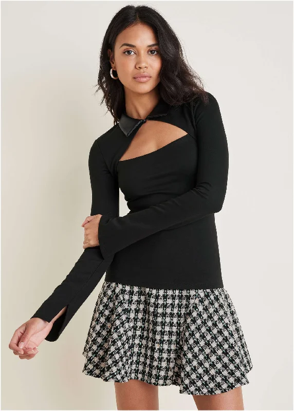 Stock Up and Save Collared Faux Leather Top - Black