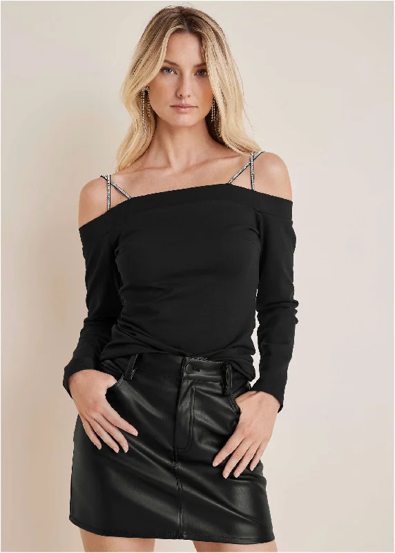 Early Bird Discount Rhinestone Strappy Top - Black