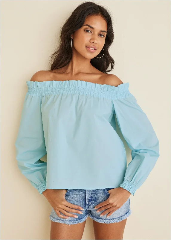 Act Fast Off-The-Shoulder Top - Light Blue