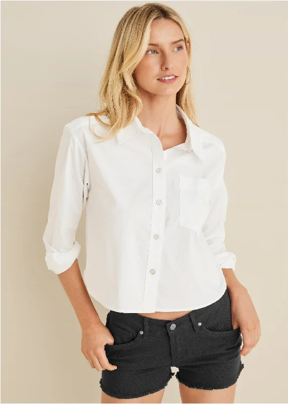 Doorbuster Deal Cropped Button-Down - Off White