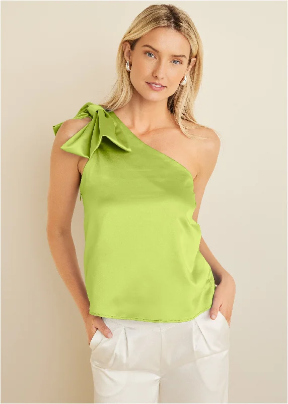 Super Savings Bow Detail One-Shoulder Top - Lime