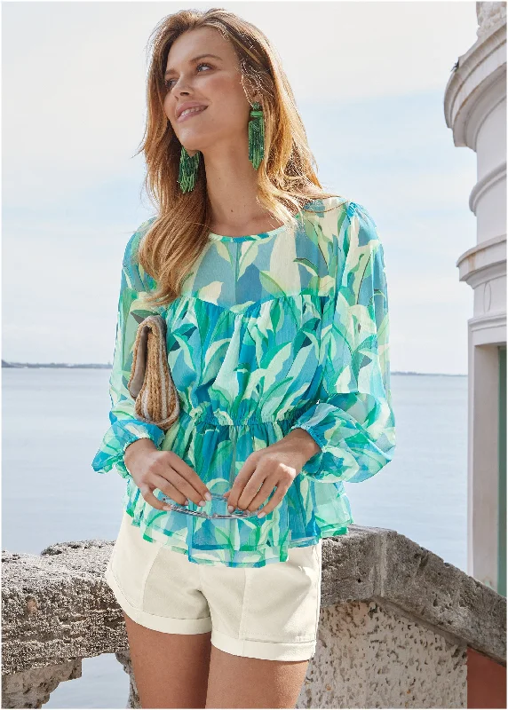Exclusive Savings Sheer Beauty Blouse - Botanical Beauty
